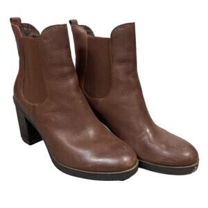Crown Vintage Size 9.5 Chocolate Brown Genuine Leather Chunky Heel Ankle Booties